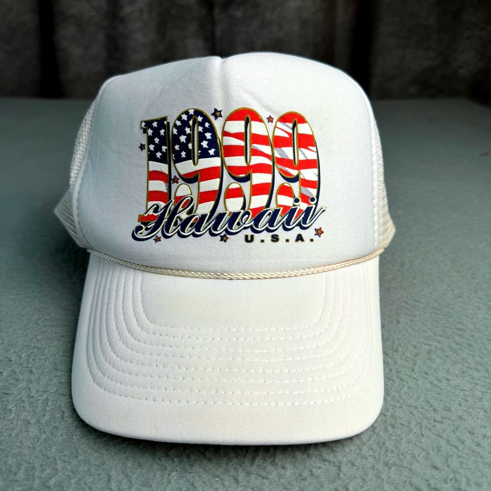 Vintage 1999 Hawaii USA Trucker Hat Nissin Cap White Mesh Snapback Souvenir Hat